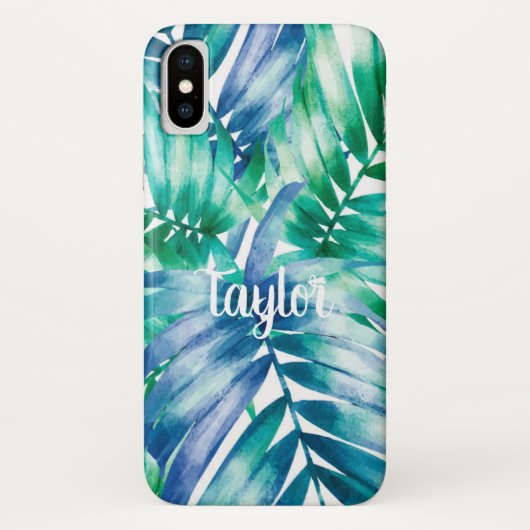 Blue & Green Palm Print iPhone X Fall Case-Mate iPhone Hülle (Rückseite)