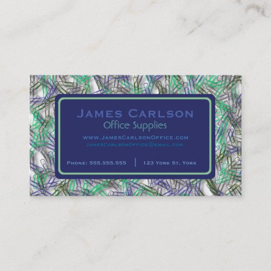 Blue Green Paperclips Custom Visitenkarte (Vorderseite)