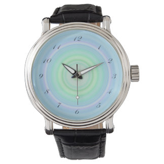 Blue Green Pastel Bullseye Skript schwarze Zahlen Armbanduhr