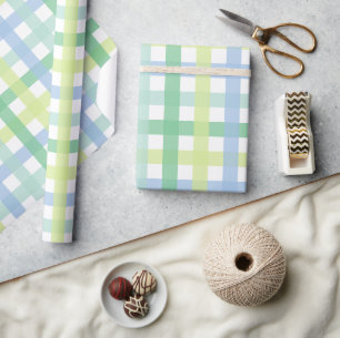 Blue Green Pastel Gingham Pattern Geschenkpapier