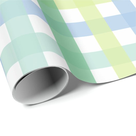 Blue Green Pastel Gingham Pattern Geschenkpapier (Rolleneckpunkt)