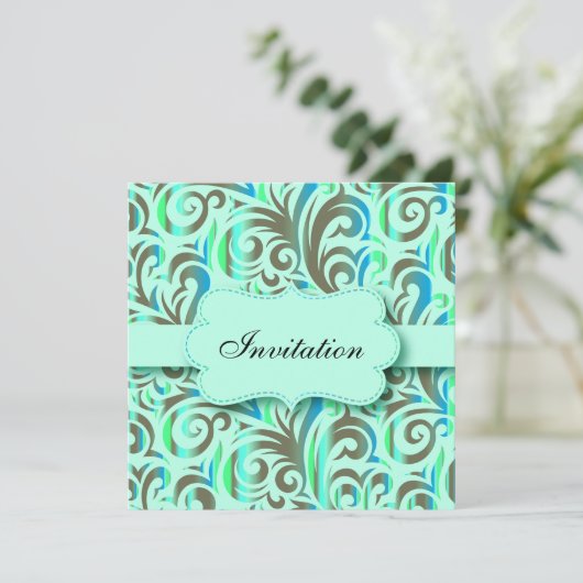 Blue & Green Pattern Party Celebration| DIREKT Einladung (Stehend Vorderseite)