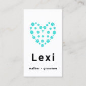 Blue Green Pawprint Heart Pet Walker Sitter Visitenkarte (Vorderseite)