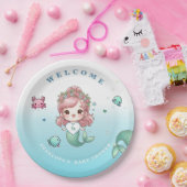 Blue Green Peach Pink Adorable Mermaid Baby Dusche Pappteller (Party)