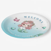 Blue Green Peach Pink Adorable Mermaid Baby Dusche Pappteller (Schrägansicht)