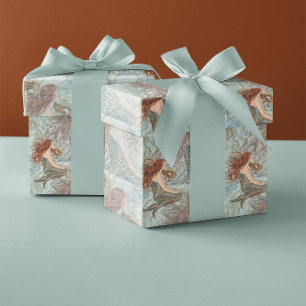 Blue Green & Peachy Coral Mermaid Muster Geschenkpapier