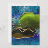 Blue & Green Peacock Agate & Gold Glitzer Wedding Einladung (Rückseite)