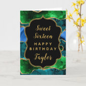 Blue Green Peacock Agate Sweet 16 Happy Birthday Karte (Gelbe Blume)