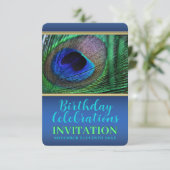 Blue Green Peacock Feather 30. Geburtstag Party Einladung (Stehend Vorderseite)