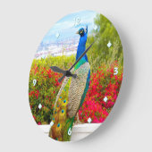 Blue Green Peacock Foto Schönes, modernes Design Große Wanduhr (Winkel)