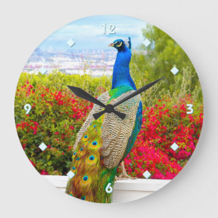 Blue Green Peacock Foto Schönes, modernes Design Große Wanduhr