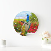 Blue Green Peacock Foto Schönes, modernes Design Große Wanduhr (Zuhause)