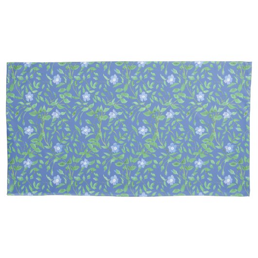 Blue Green Periwinkle Floral Pattern auf Royal Blu Kissenbezug (Vorderseite-Links)