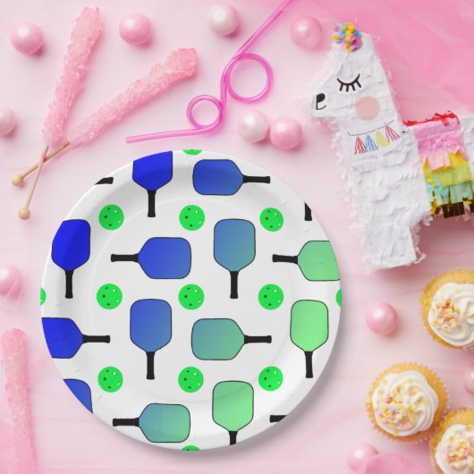 Blue & Green Pickleball Paddle Green Pickleballs Pappteller (Party)