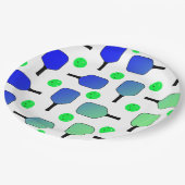 Blue & Green Pickleball Paddle Green Pickleballs Pappteller (Schrägansicht)