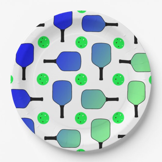 Blue & Green Pickleball Paddle Green Pickleballs Pappteller (Vorderseite)