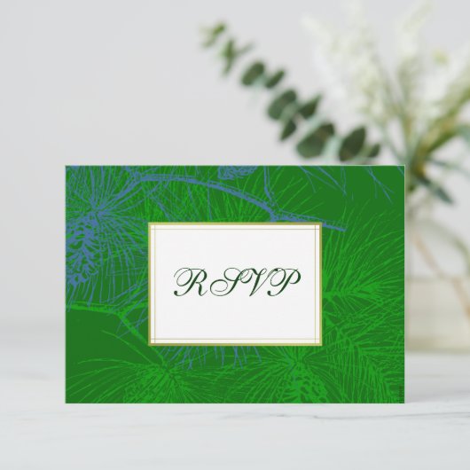 Blue Green Pine Custom RSVP Cards (Stehend Vorderseite)