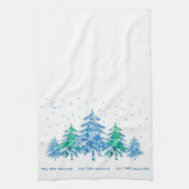 Blue Green Pine Tree Forest T'is the Season Xmas Geschirrtuch (Vertikal)
