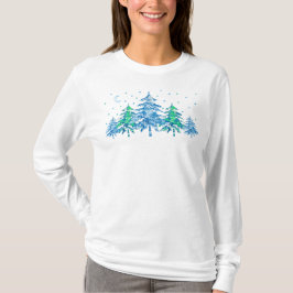 Blue Green Pine Tree Winter Forest Weihnachten T-Shirt