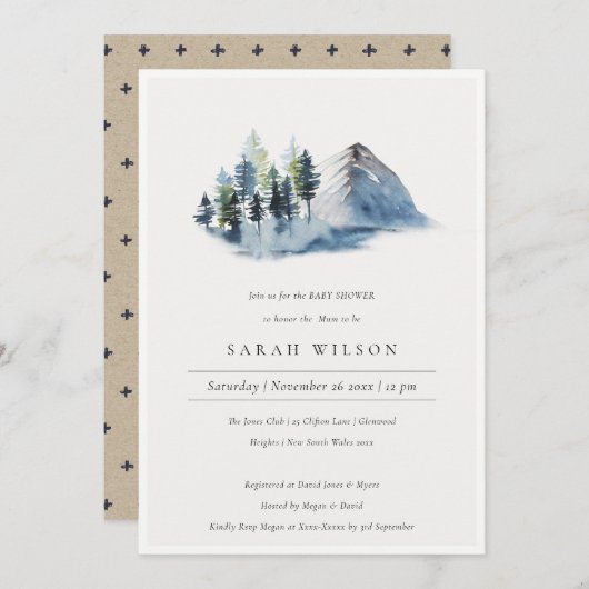 Blue Green Pine Woods Mountain Baby Dusche laden e Dankeskarte (Vorne/Hinten)