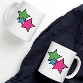 Blue Green Pink Black Neon Stars Kaffeetasse
