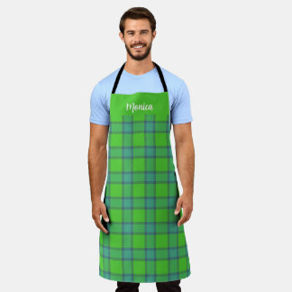 Blue &green Plaid tartan monogram name Schürze