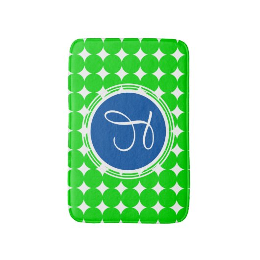 Blue & Green Polka Dot Monogram Badematte (Vorderseite Vertikal)