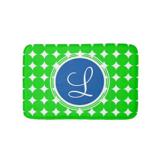 Blue & Green Polka Dot Monogram Badematte (Vorderseite)