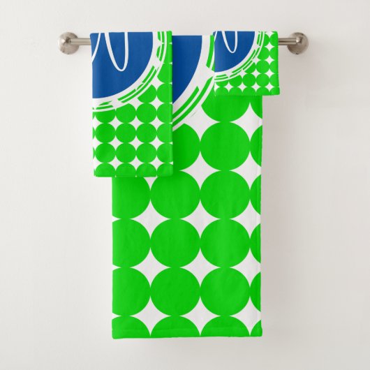 Blue & Green Polka Dot Monogram Badhandtuch Set (Insitu)