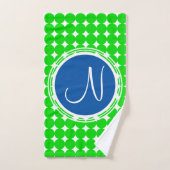 Blue & Green Polka Dot Monogram Badhandtuch Set (Handtuch)