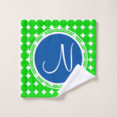 Blue & Green Polka Dot Monogram Badhandtuch Set (Waschlappen)
