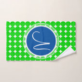 Blue & Green Polka Dot Monogram Badhandtuch Set (Handtuch)