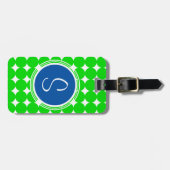 Blue & Green Polka Dot Monogram Gepäckanhänger (Vorderseite horizontal)