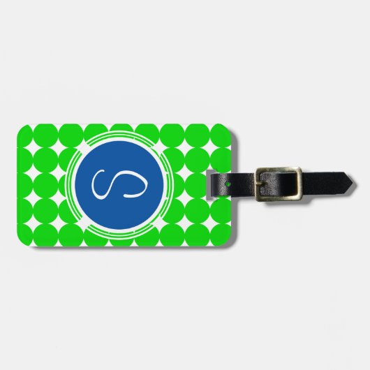 Blue & Green Polka Dot Monogram Gepäckanhänger (Vorderseite horizontal)