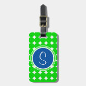 Blue & Green Polka Dot Monogram Gepäckanhänger (Vorderseite vertikal)