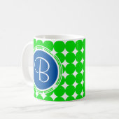 Blue & Green Polka Dot Monogram Kaffeetasse (Vorderseite Links)
