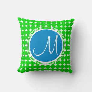 Blue & Green Polka Dot Monogram Kissen