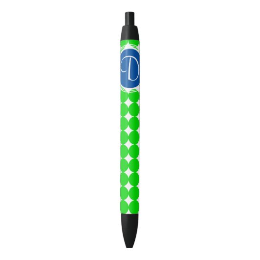 Blue & Green Polka Dot Monogram Kugelschreiber (Vorderseite Vertikal)
