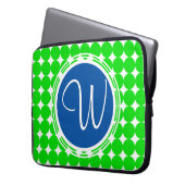 Blue & Green Polka Dot Monogram Laptopschutzhülle (Vorderseite Links)
