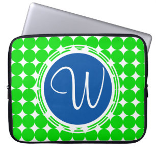 Blue & Green Polka Dot Monogram Laptopschutzhülle