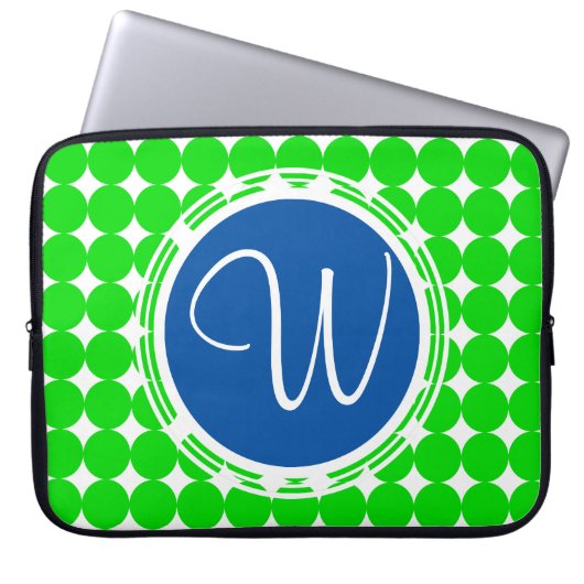 Blue & Green Polka Dot Monogram Laptopschutzhülle (Vorderseite)