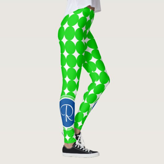 Blue & Green Polka Dot Monogram Leggings (Rechts)