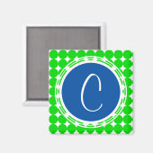 Blue & Green Polka Dot Monogram Magnet (Vorderseite/Rückseite)