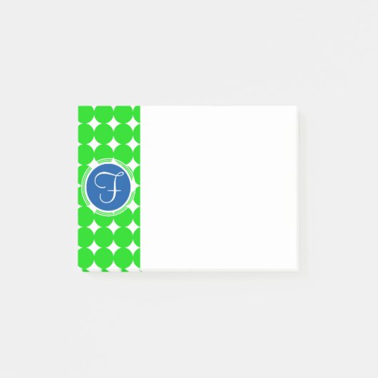 Blue & Green Polka Dot Monogram Post-it Klebezettel (Vorderseite)