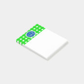 Blue & Green Polka Dot Monogram Post-it Klebezettel (angewinkelt)