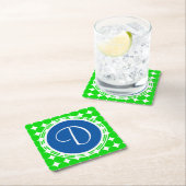 Blue & Green Polka Dot Monogram Rechteckiger Pappuntersetzer (Vor Ort)