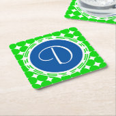 Blue & Green Polka Dot Monogram Rechteckiger Pappuntersetzer (angewinkelt)