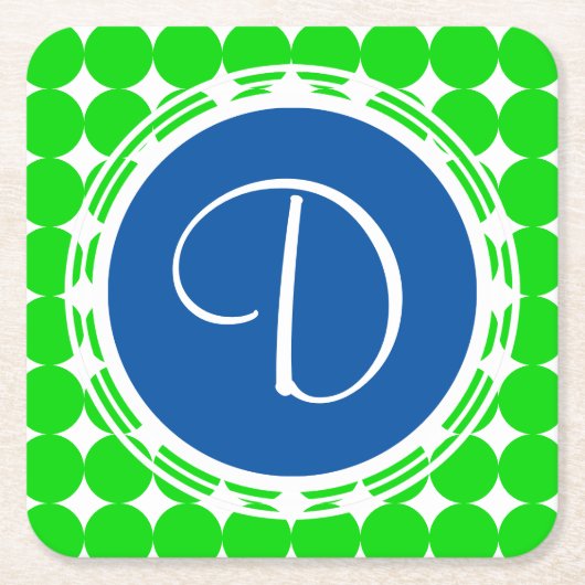 Blue & Green Polka Dot Monogram Rechteckiger Pappuntersetzer (Vorderseite)