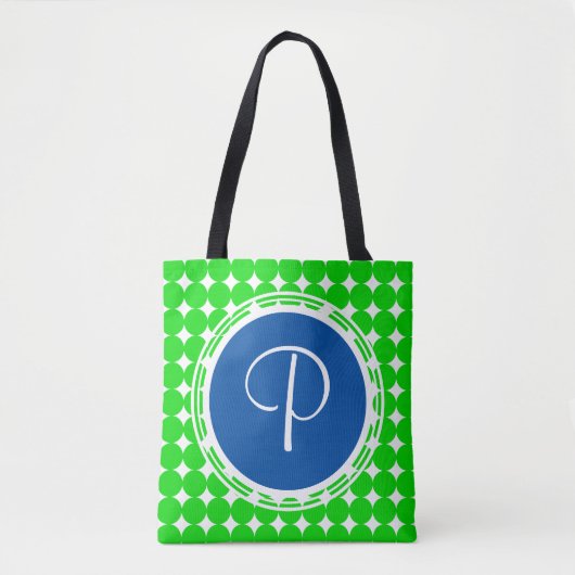 Blue & Green Polka Dot Monogram Tasche (Vorderseite)