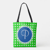 Blue & Green Polka Dot Monogram Tasche (Rückseite)